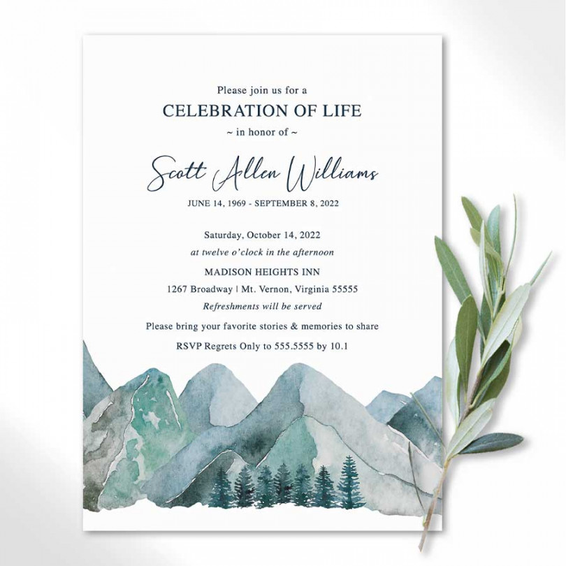 Celebration of Life Invitations Mountain Theme for An Outdoorsman