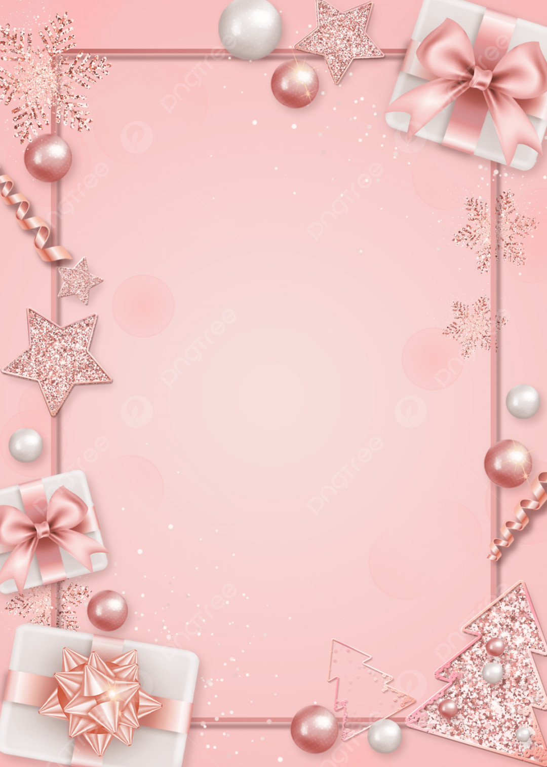 Christmas Rose Gold Star Gift Box Border Background Wallpaper