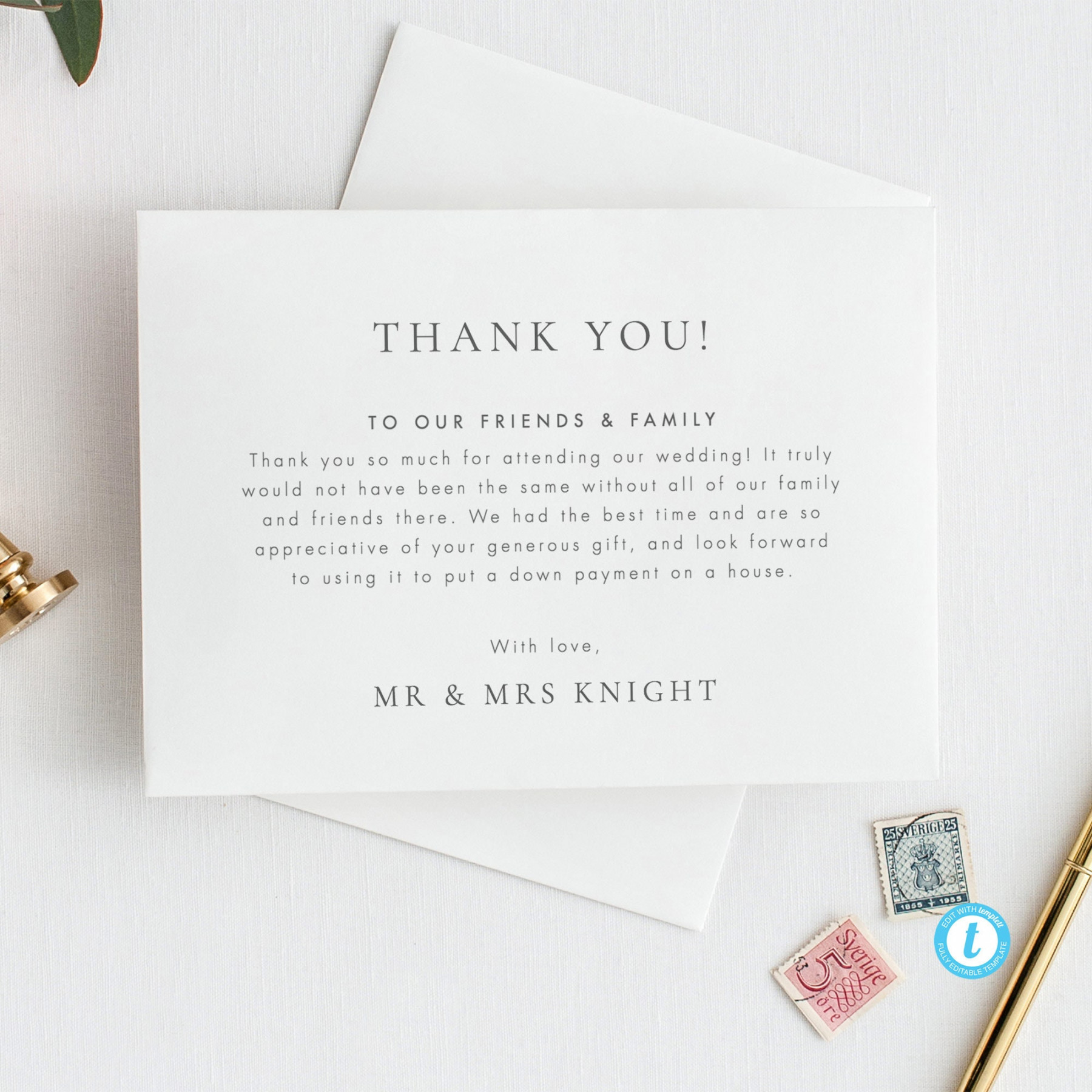 Classic Wedding Thank You Template Download Elegant Thank You - Etsy