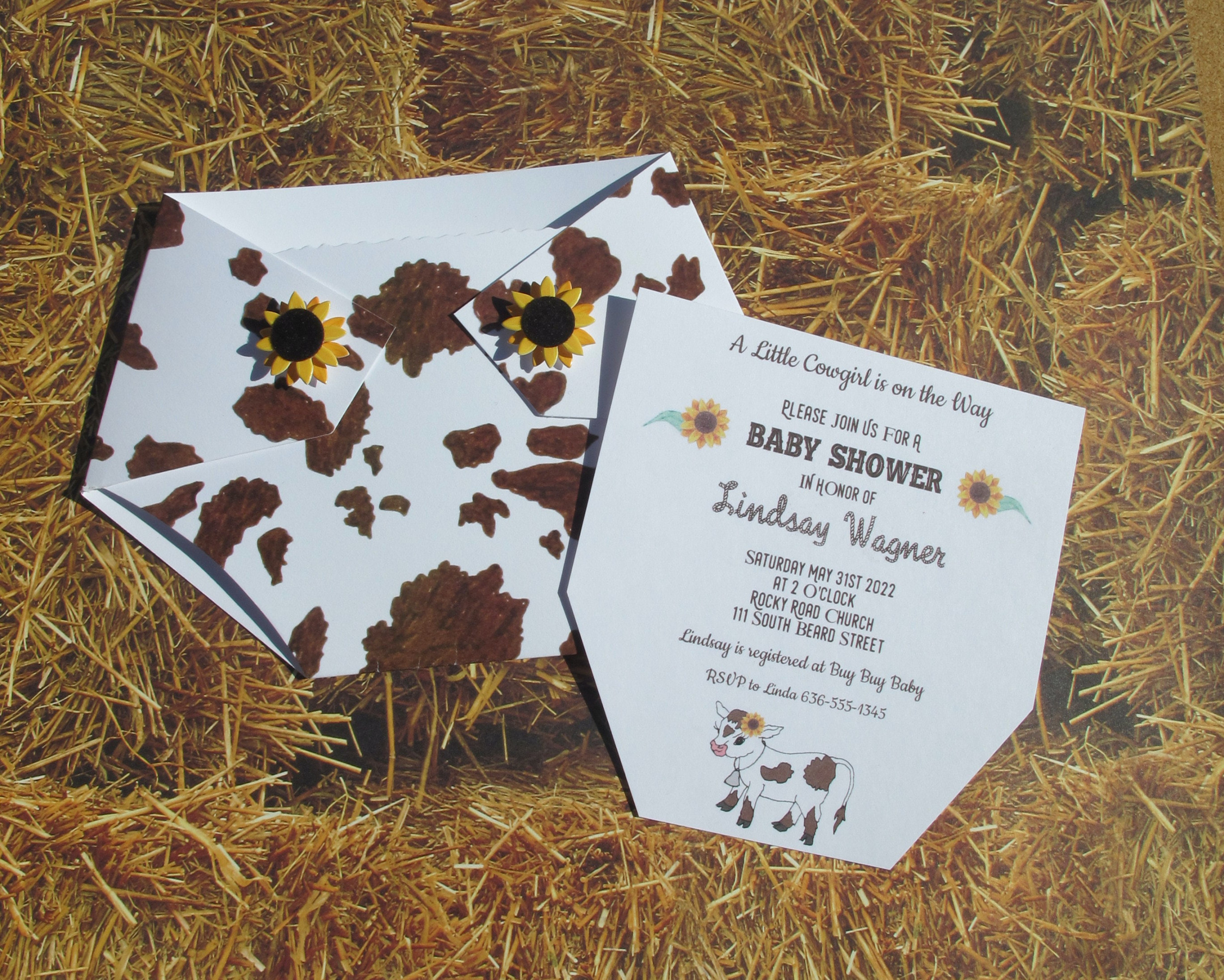 Cow Print Baby Shower Invitations Sunflowers for Country Girl