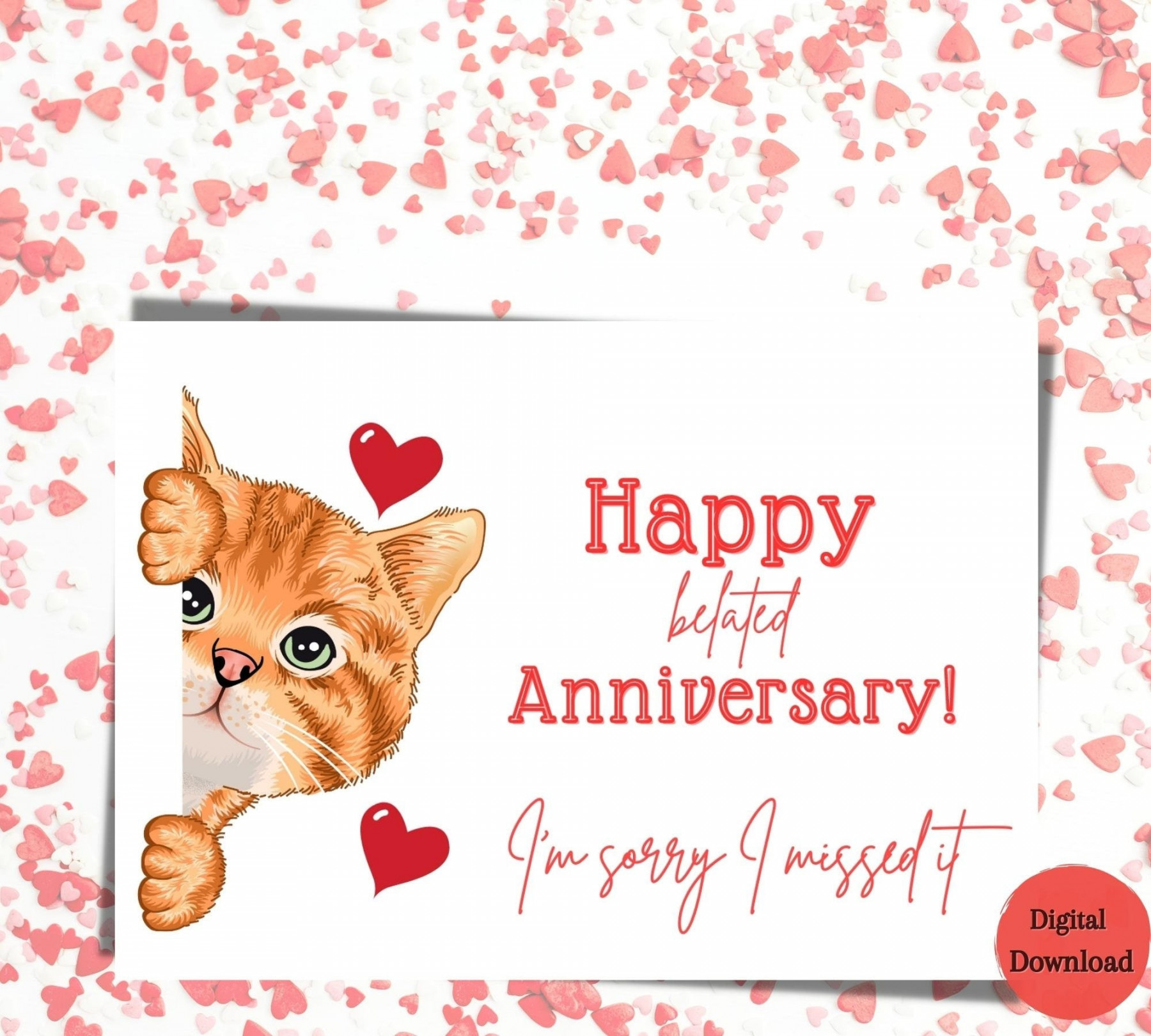 Cute Cat Belated Anniversary Cardfunny Lated Anniversary - Etsy