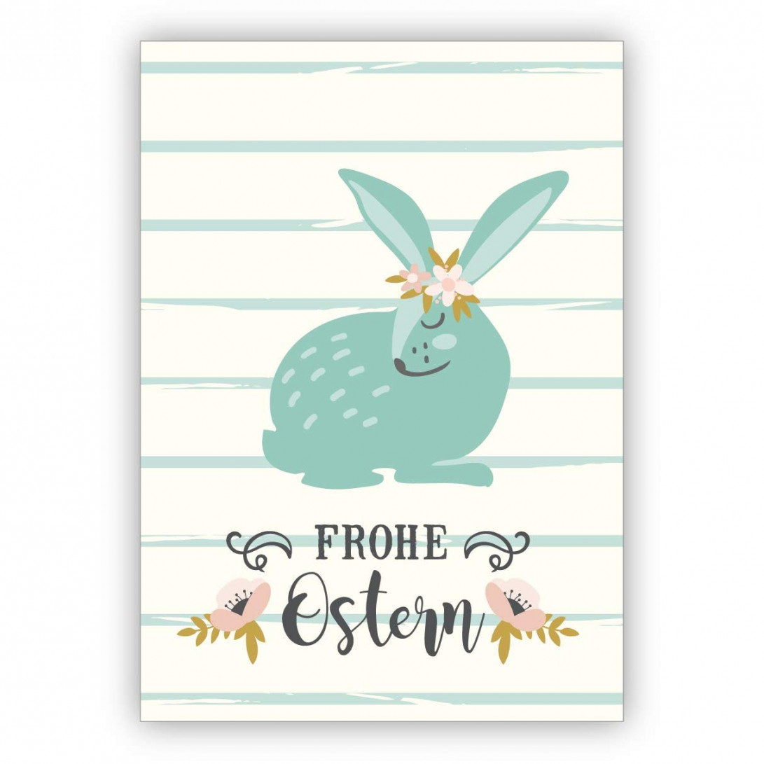 cute light blue vintage Easter card with flowers Easter bunny on stripes:  Happy Easter - for EasteSee more  cute light blue vintage Easter card