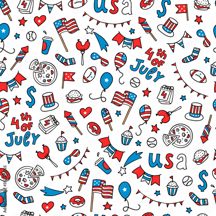 cute seamless pattern created from hand drawn doodles for American