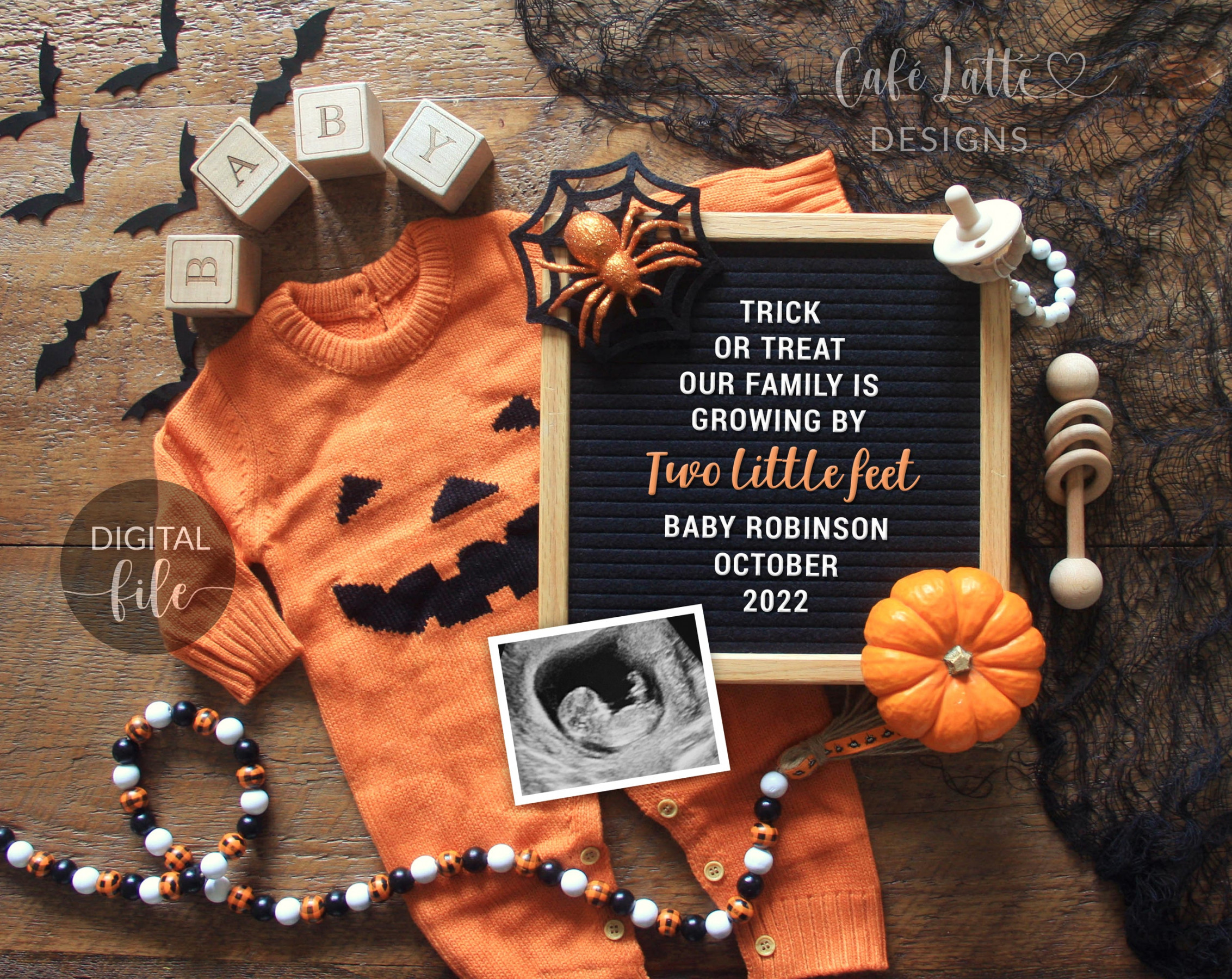 Digital Halloween Pregnancy Announcement for Social Media, Adding