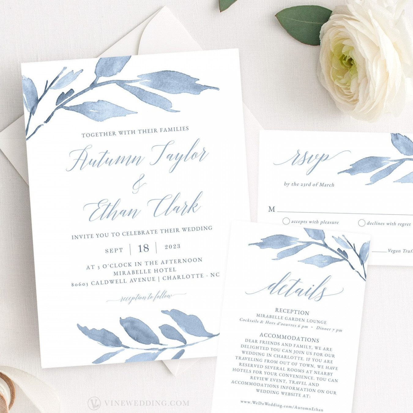 Dusty Blue Leaves Wedding Invitation Set Printable Wedding - Etsy