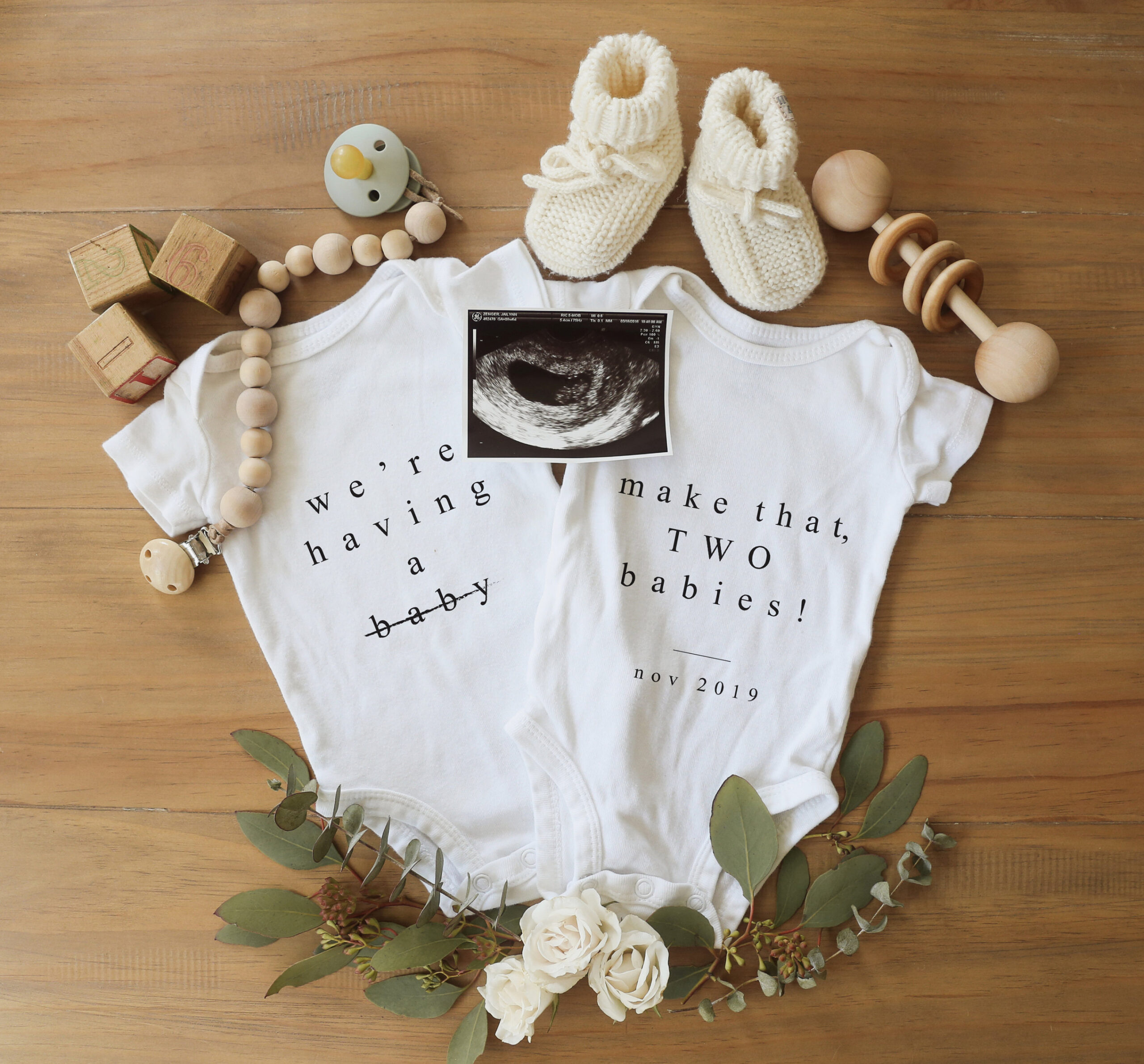 Edit-yourself Neutral Twin Pregnancy Announcement for Social Media