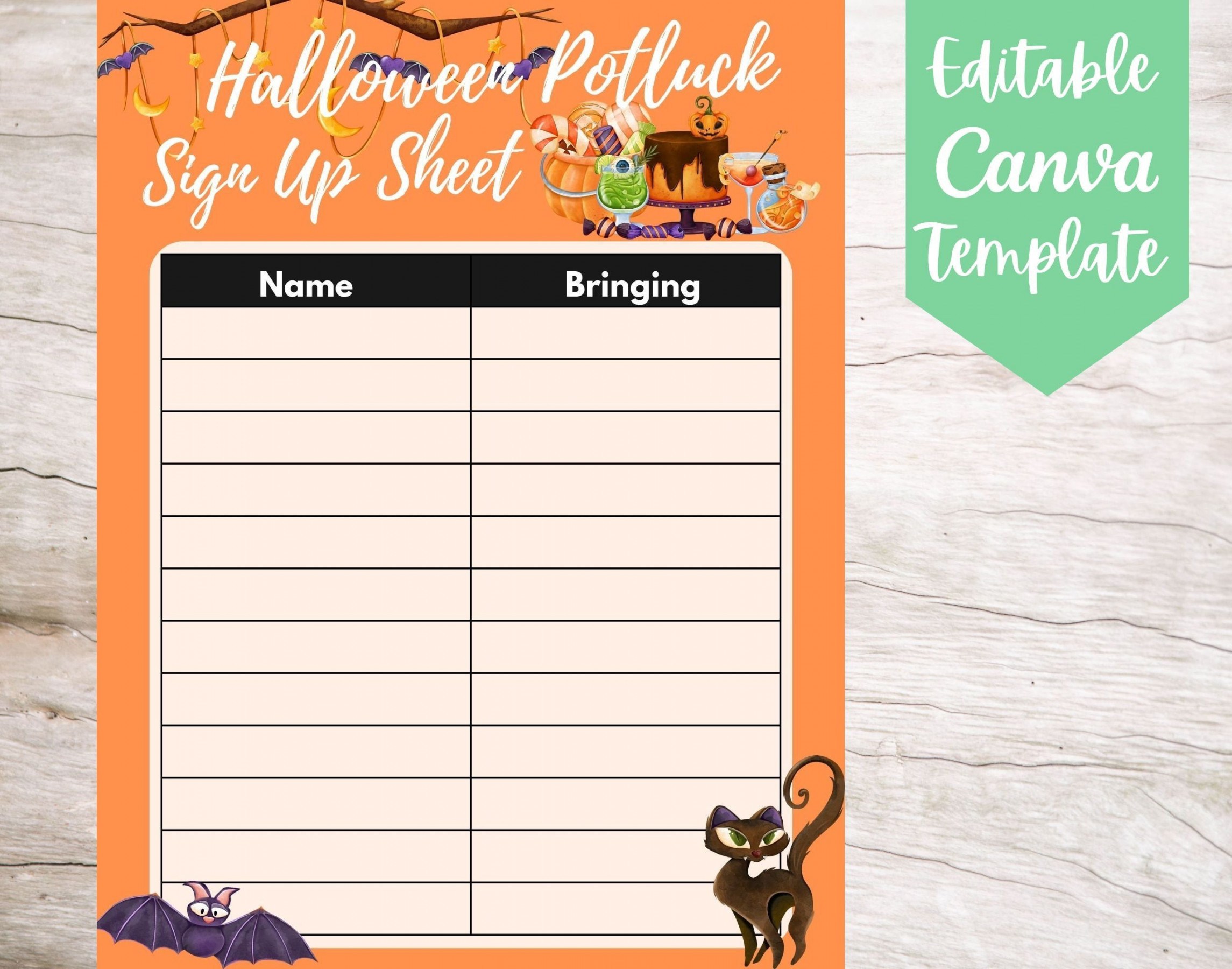 EDITABLE and Printable Halloween Potluck Sign up Sheet - Etsy in