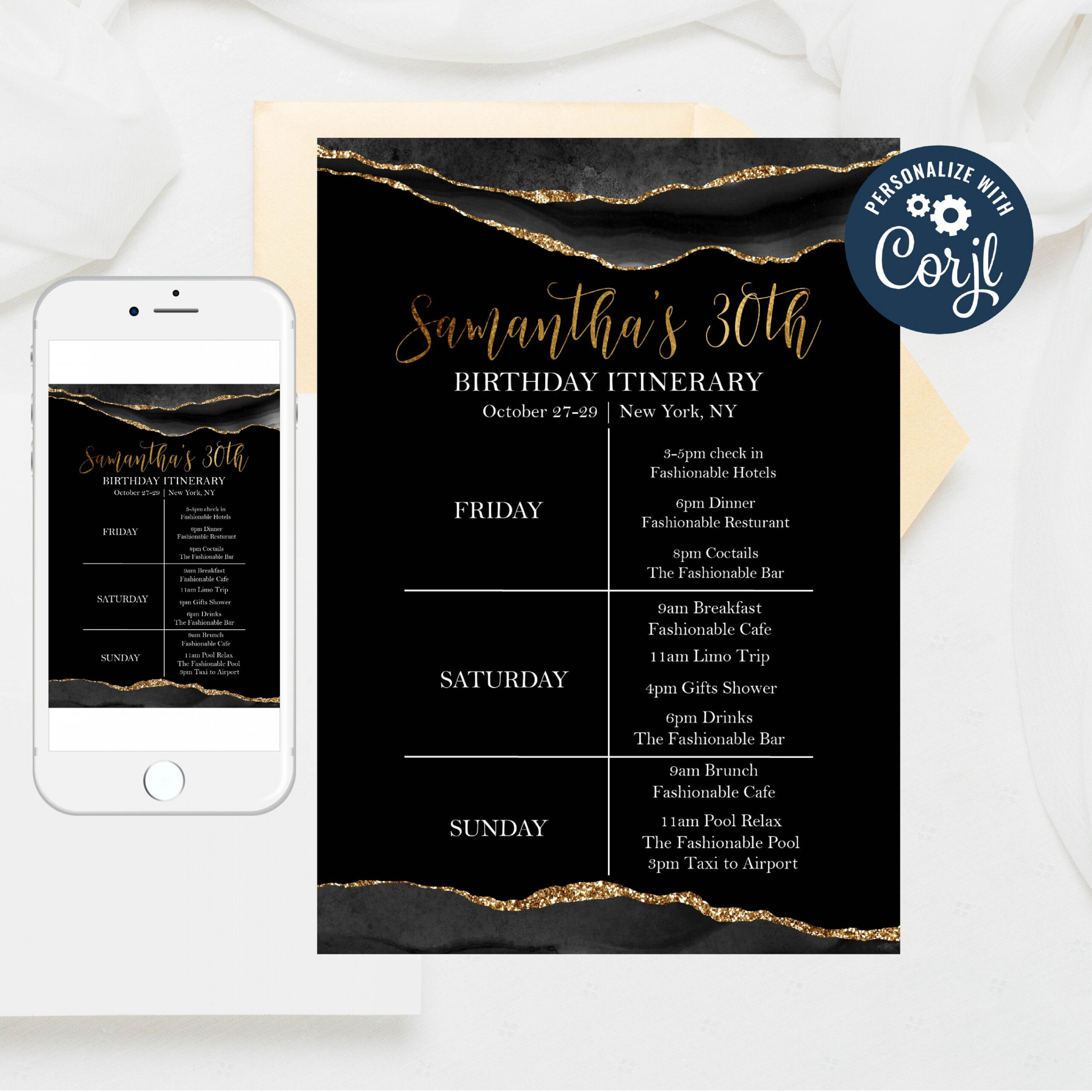 Editable Birthday Itinerary Template, Editable Birthday Itinerary