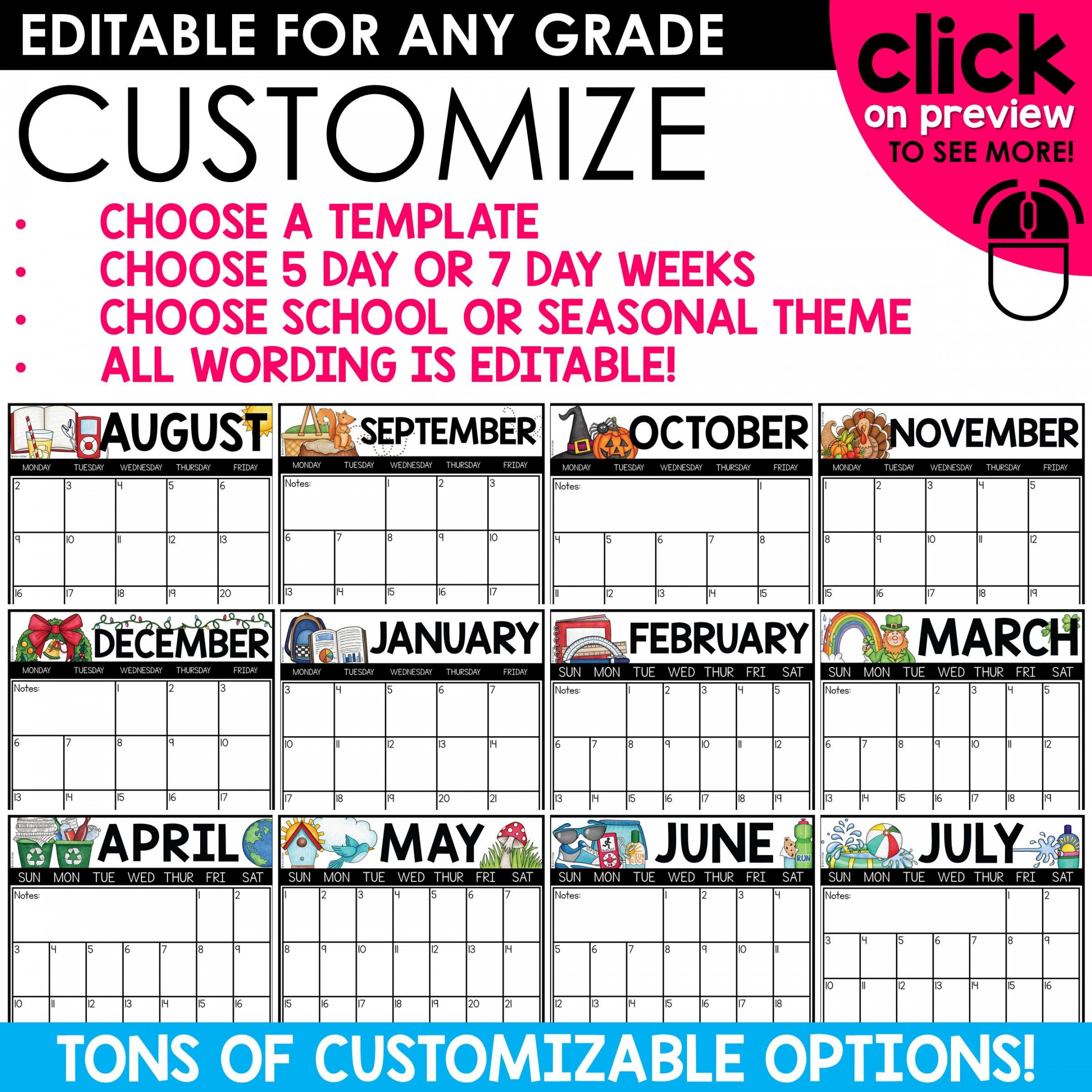 - Editable Monthly Calendar Templates Printable & Digital