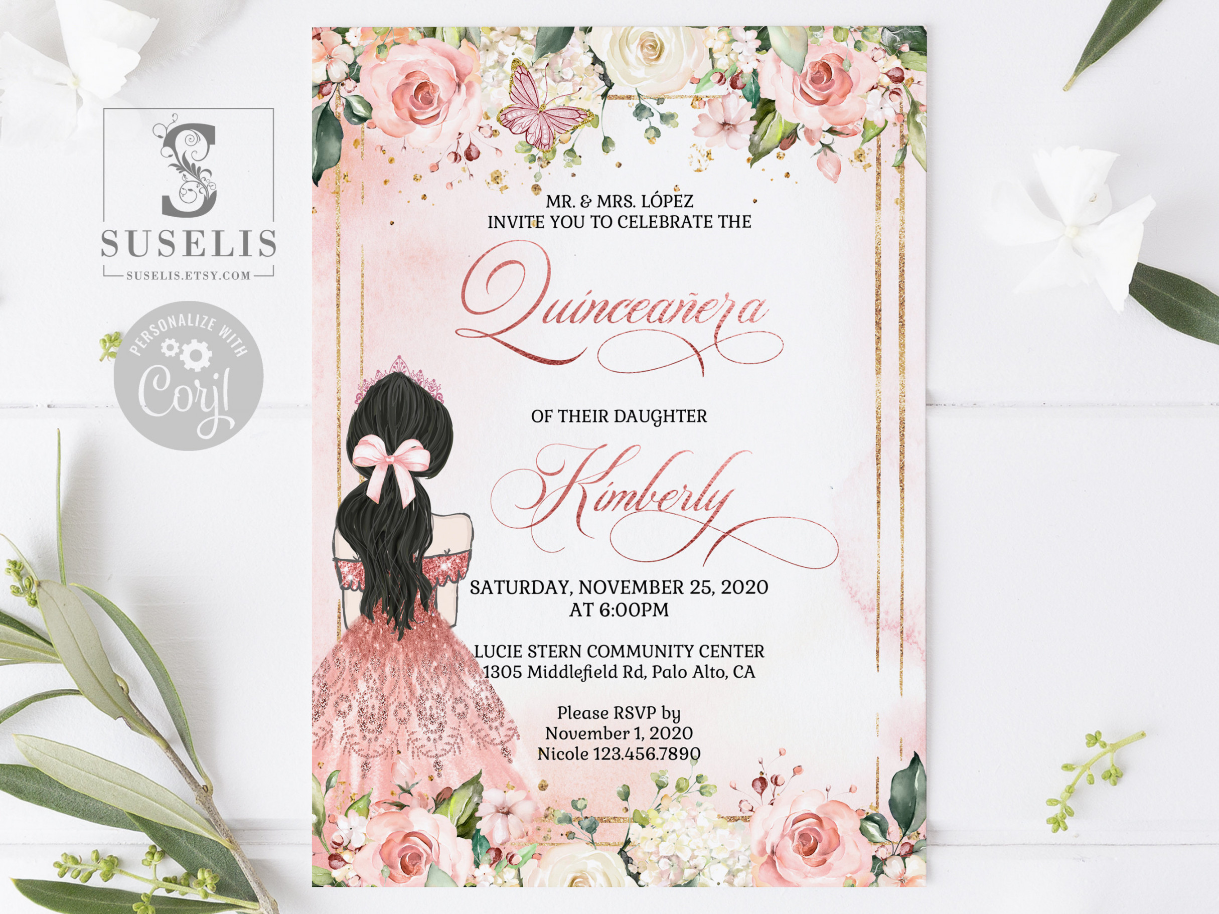 EDITABLE Quinceanera Invitation Template Blush Pink Rose - Etsy