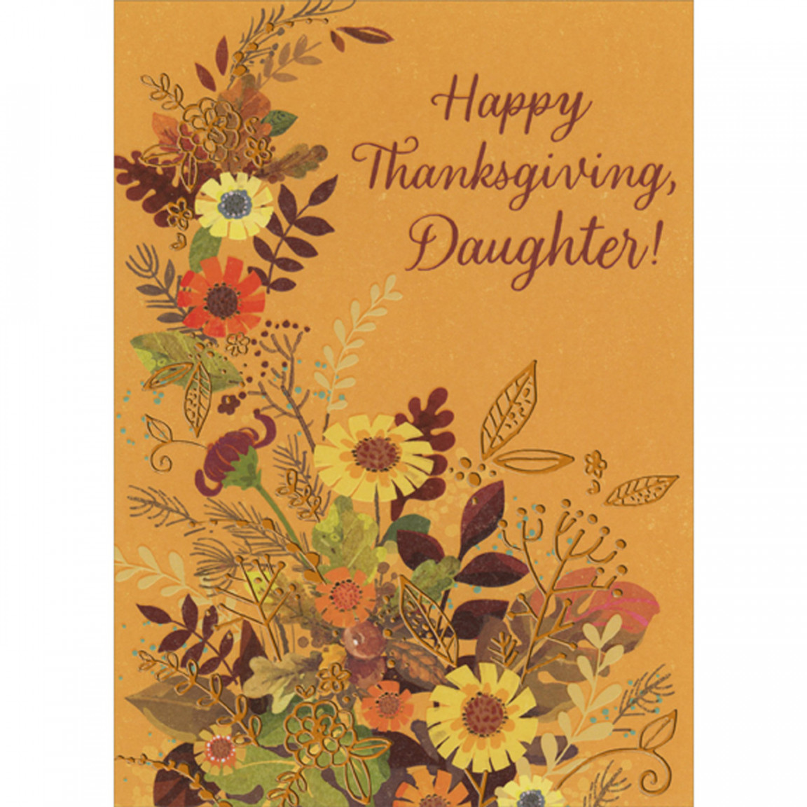 Fall Colors and Gold Accented Floral Bouquet Thanksgiving Card for