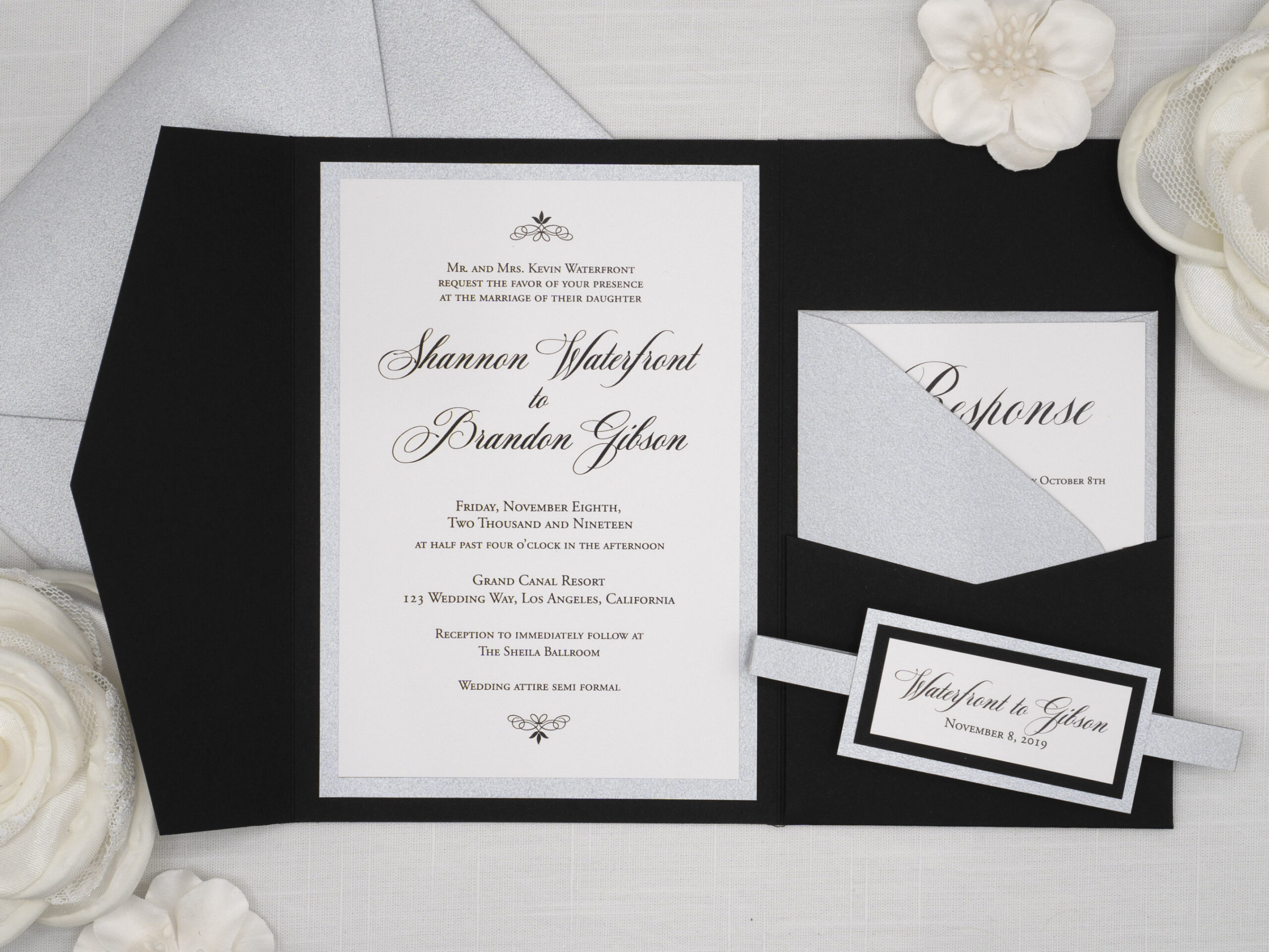 Formal Wedding Invitations Black and White with Silver - Etsy