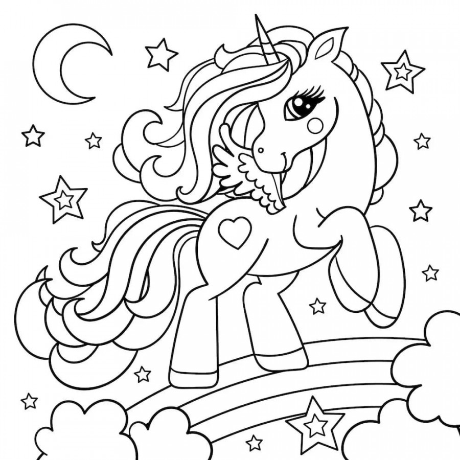 Free Printable Coloring Pages: Unicorn on a Rainbow  Unicorn