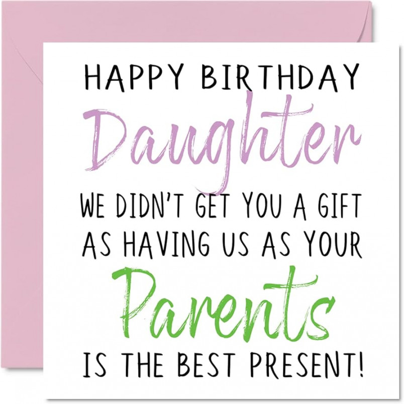 Funny Birthday Cards Daughter from Parents - Daughter No Gift - Birthday  Card from Dad Mum Daughter Naughty Banter Birthday Gift mm x mm Joke