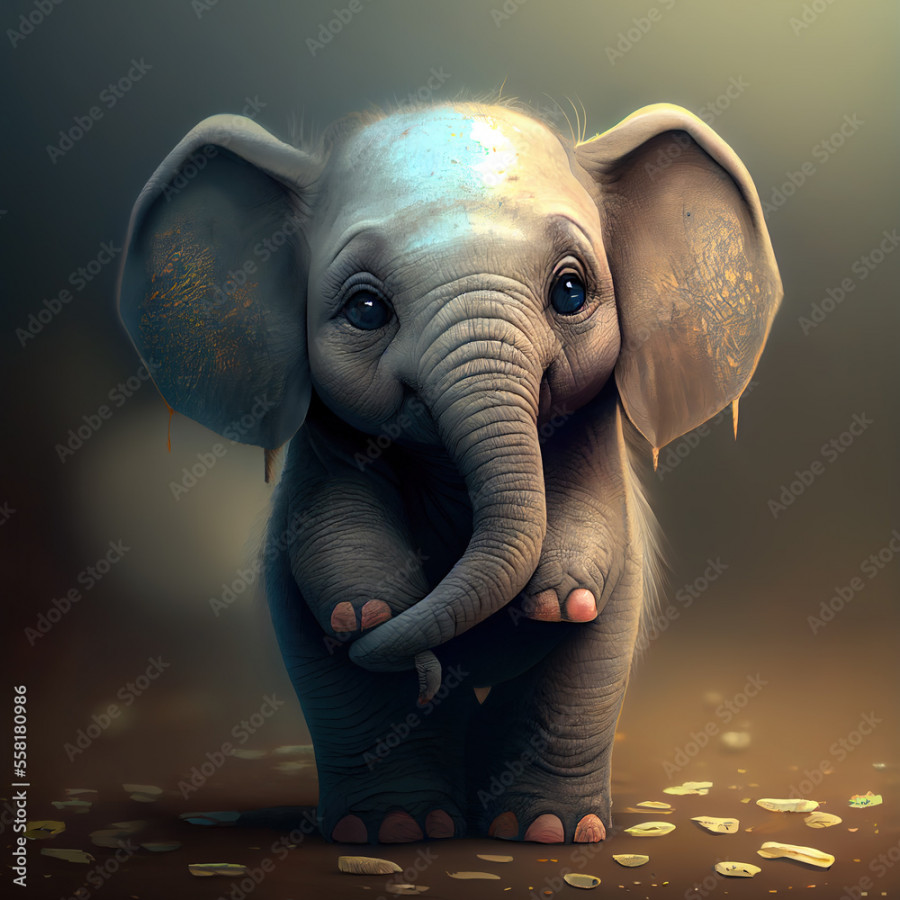 Generative AI: cute baby elephant with sweet look Stock