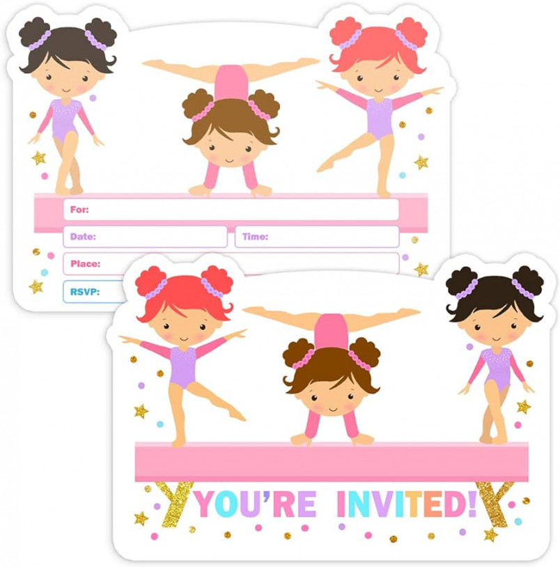 Girls Gymnastics Birthday Party Invitations  Pack with Envelopes Flip  Tumble Jump and Play Kids Birthday Party Invitations for Girls