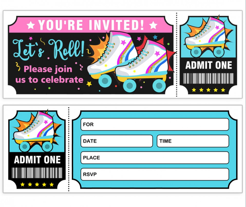 Girls Invitations Roller Skating Birthday Party Invitations for Girls   Invitations with Envelopes