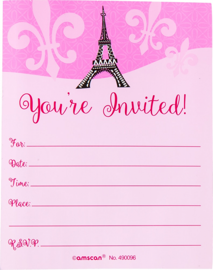 Glitter Paris Invitations, -pk