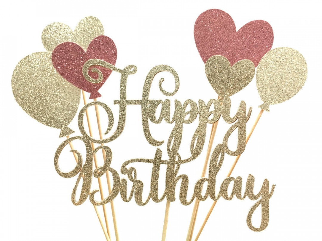 Glitter Script Happy Birthday Balloon Cake Topper Cursive - Etsy