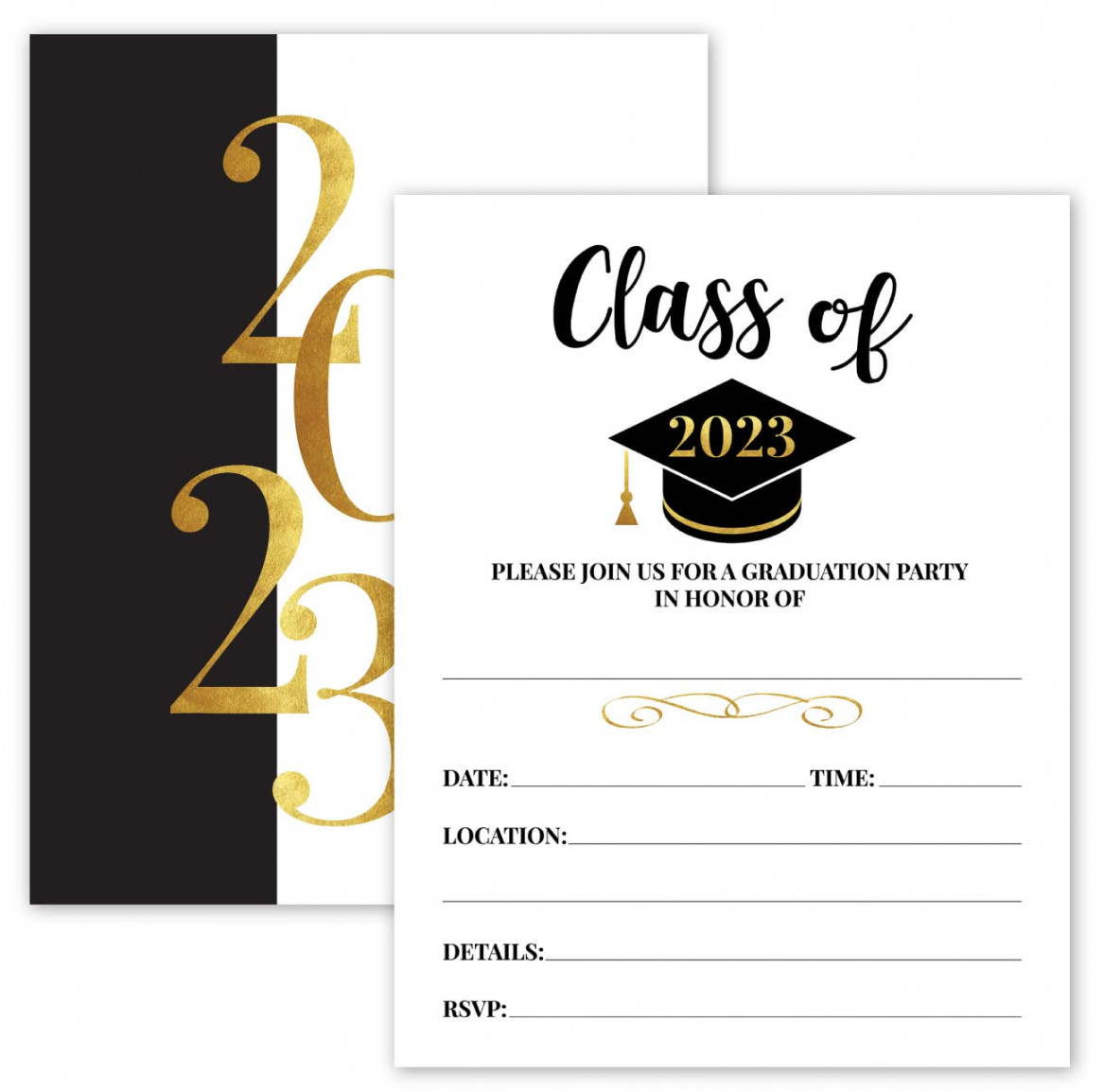 - Gold & Black Graduation Party Invitations with Envelopes for   College, High School, UnivSee more - Gold & Black Graduation Party