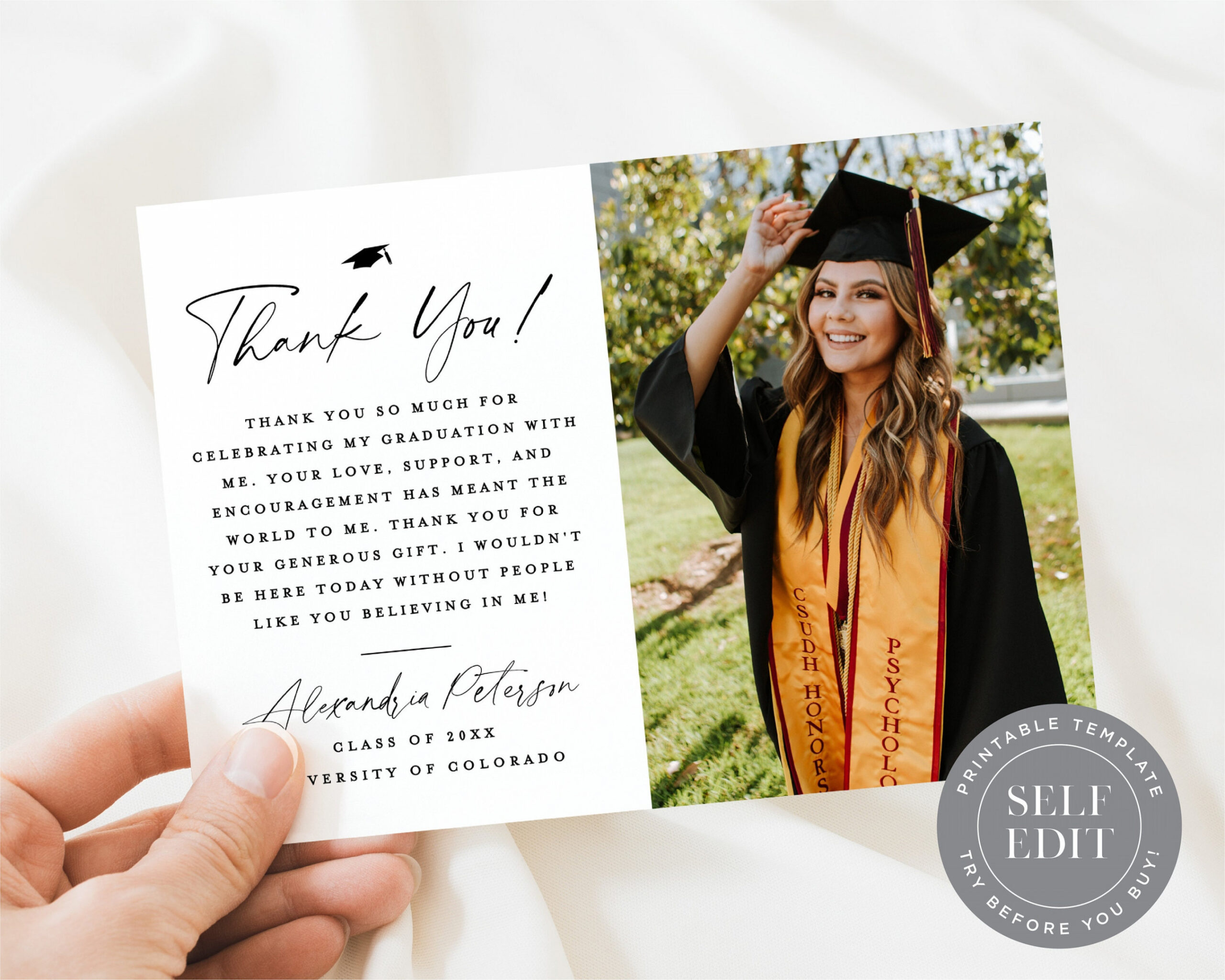 Graduation Photo Card Thank You Template Minimalist - Etsy