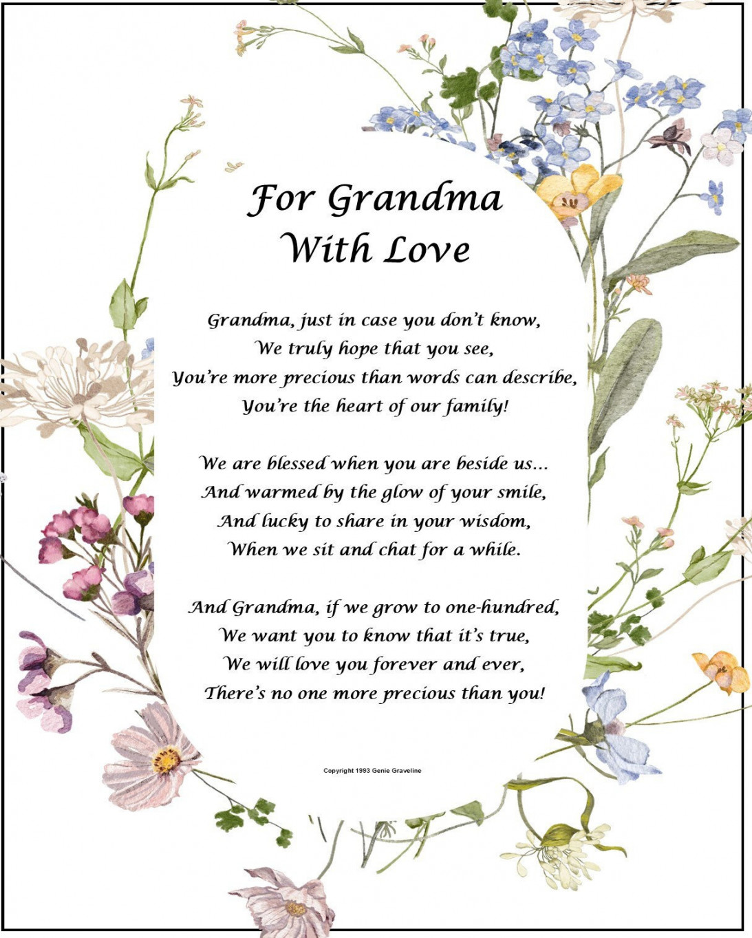 Grandma th Birthday Poem, Grandmother th Birthday Print, DIGITAL  DOWNLOAD, Grandma Birthday Verse, Grandmother th th th Birthday,