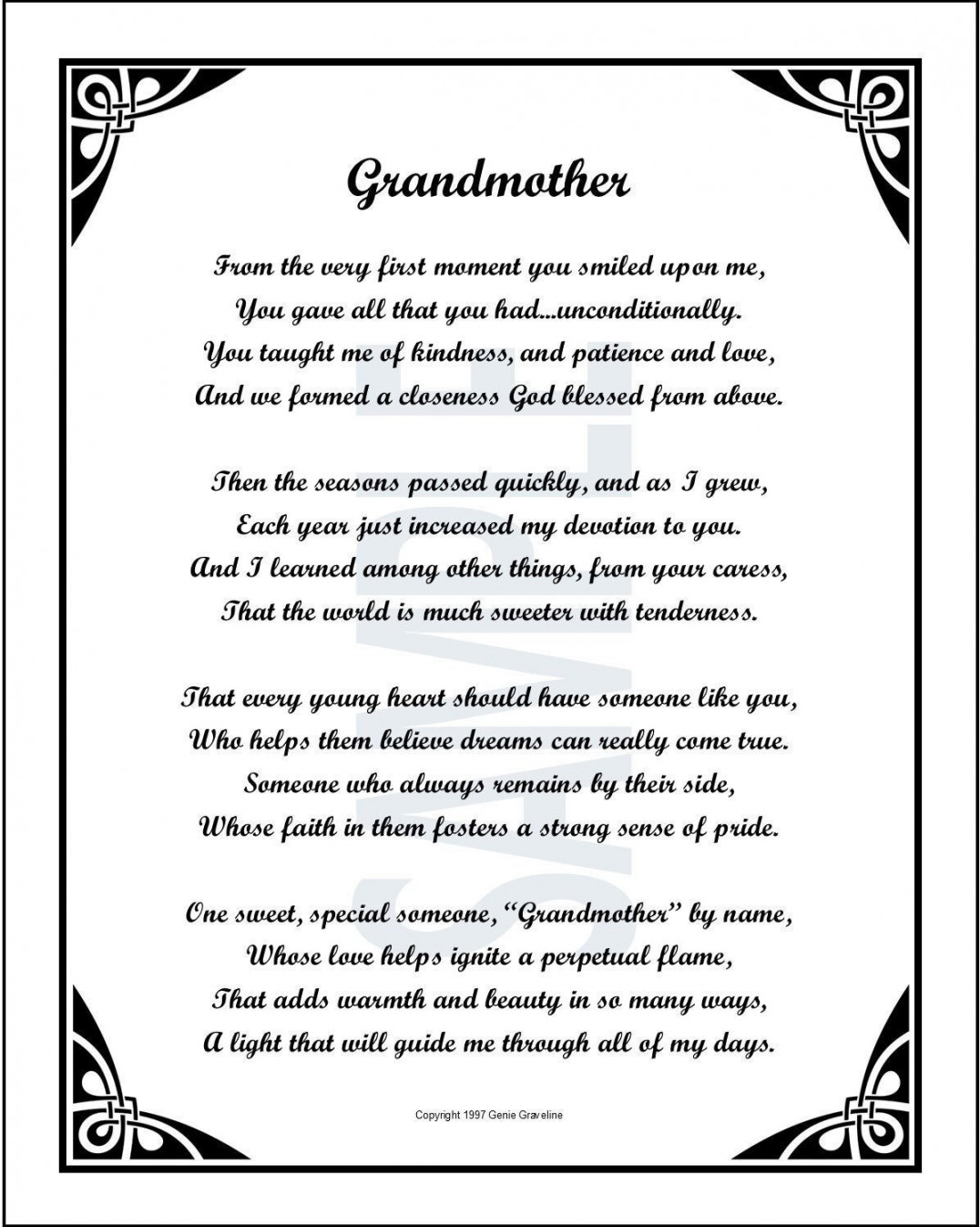 Grandmother DIGITAL DOWNLOAD Unframed Grandmother Poem