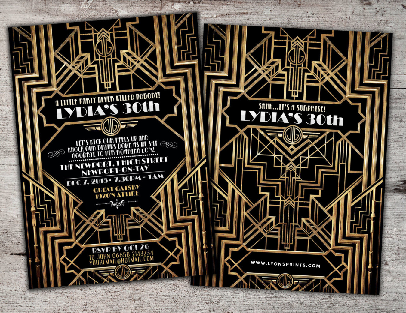 Great Gatsby birthday invitation Roaring 