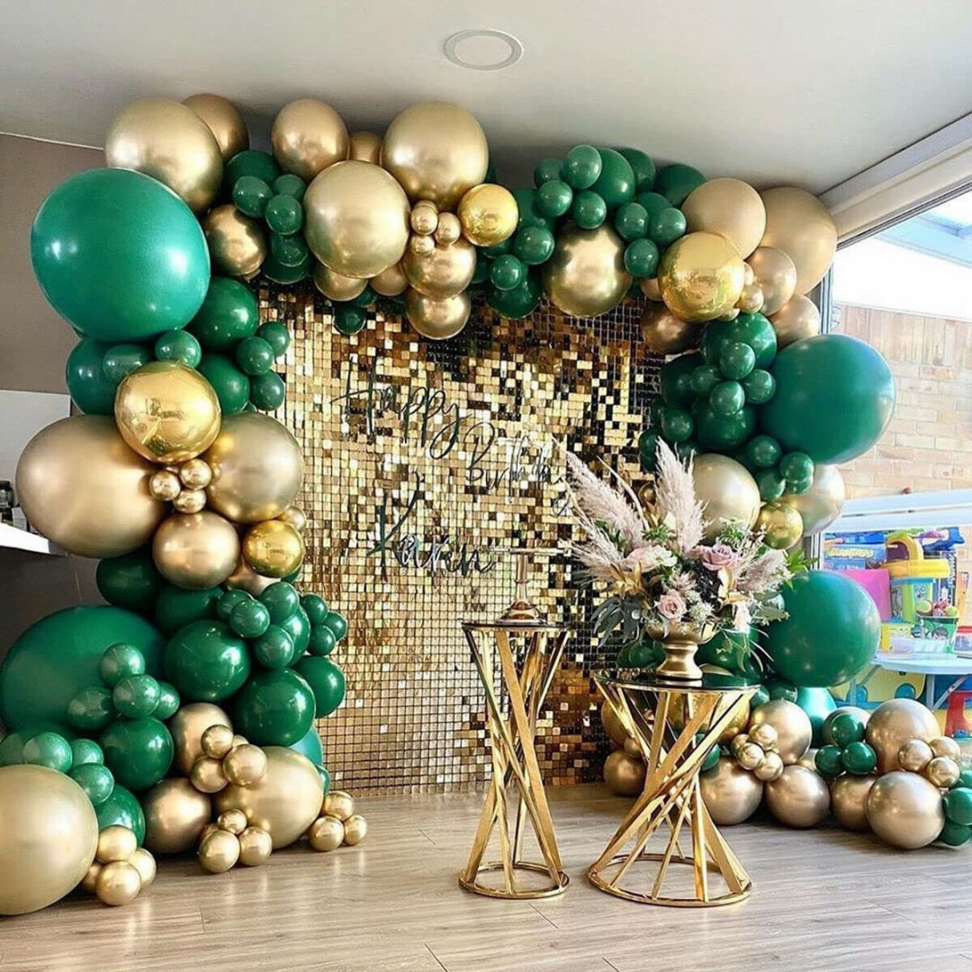 Green and Gold Balloon Arch Garland Kit-Metallic Gold Balloon