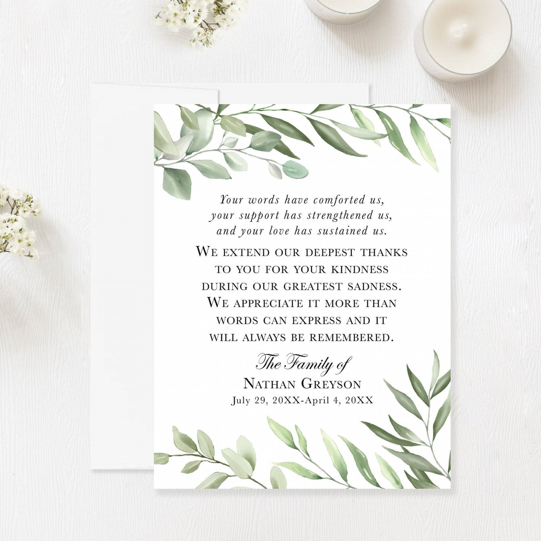 Greenery Funeral Thank You Cards Sympathy Acknowledgement - Etsy