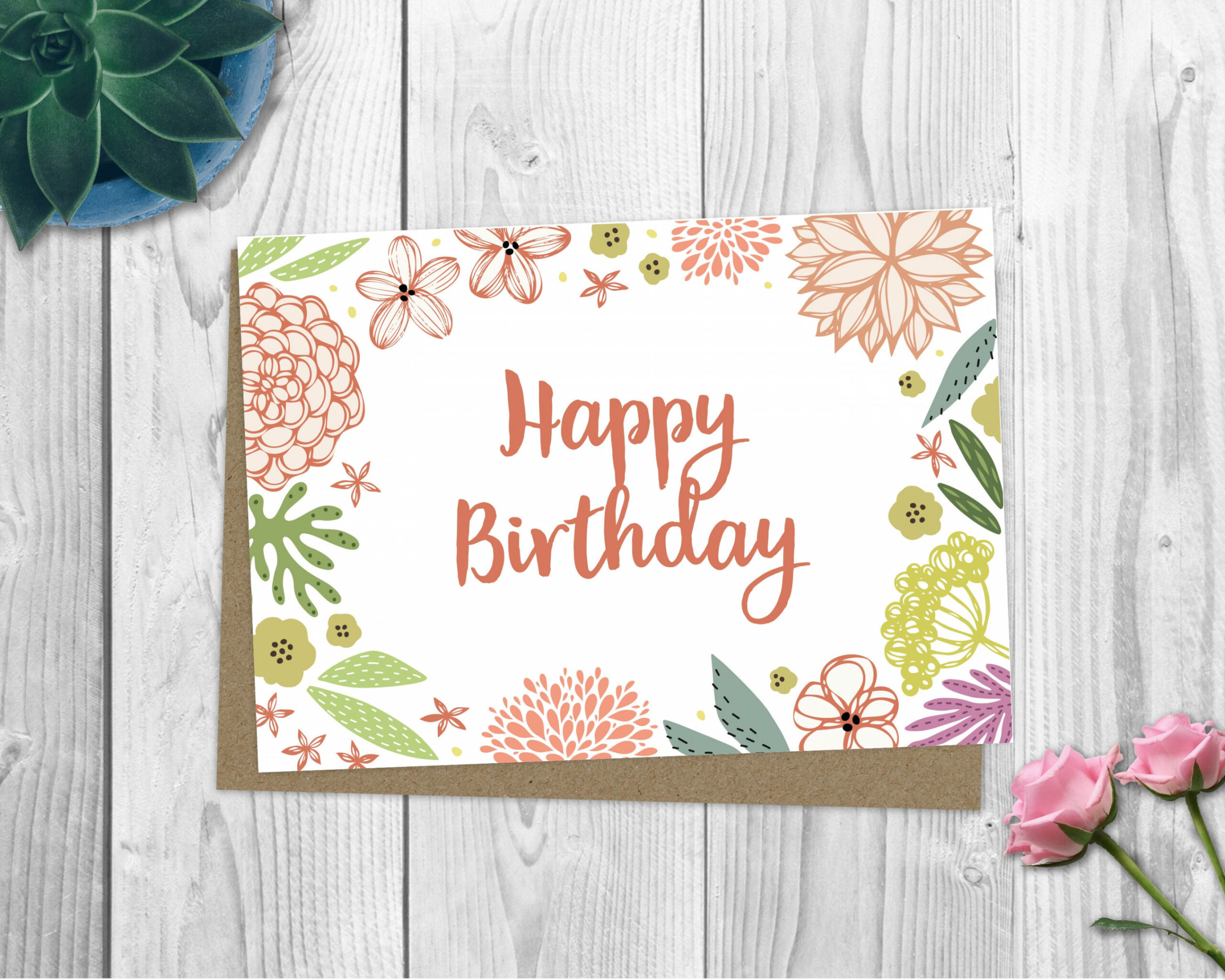 Happy Birthday Card / Happy Birthday Flower Card / Cute Birthday Card /  Card for Her / Birthday Cards for Her / Birthday Cards