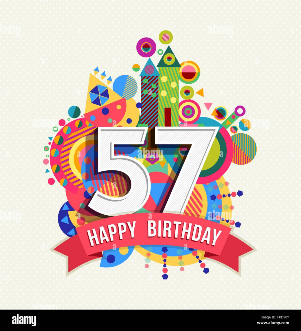 Happy Birthday fifty seven  year, fun celebration anniversary