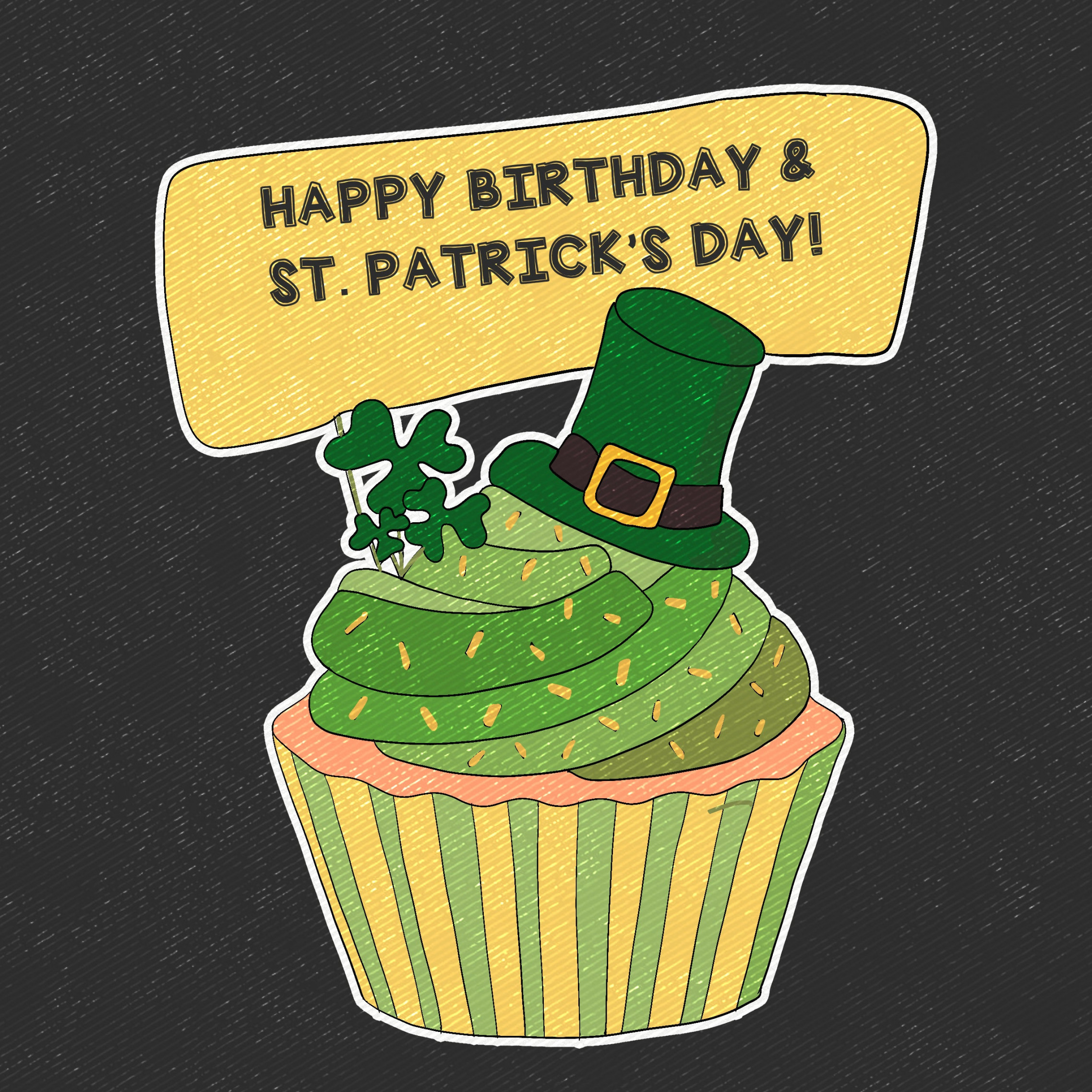 Happy Birthday Green Cupcake With Hat St