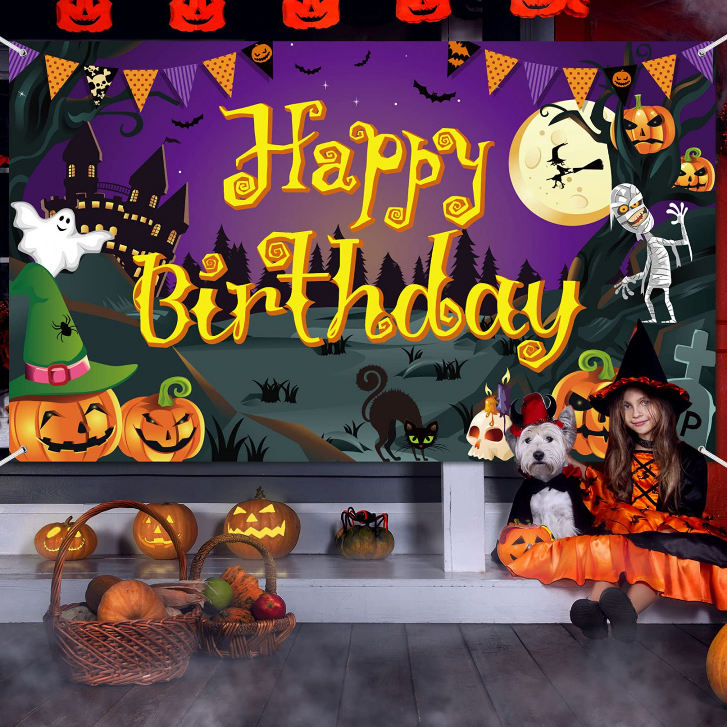 Happy Birthday Halloween Background Halloween Birthday Party Background  Pumpkin Ghost Scary Castle Photography Background Halloween Party Photo  Booth