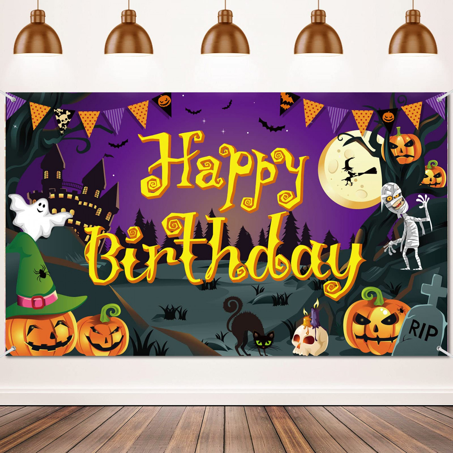 Happy Birthday Halloween Hintergrund Halloween Geburtstag Party Hintergrund  Kürbis Geist Gruseliges Schloss Fotografie Hintergrund Halloween Party