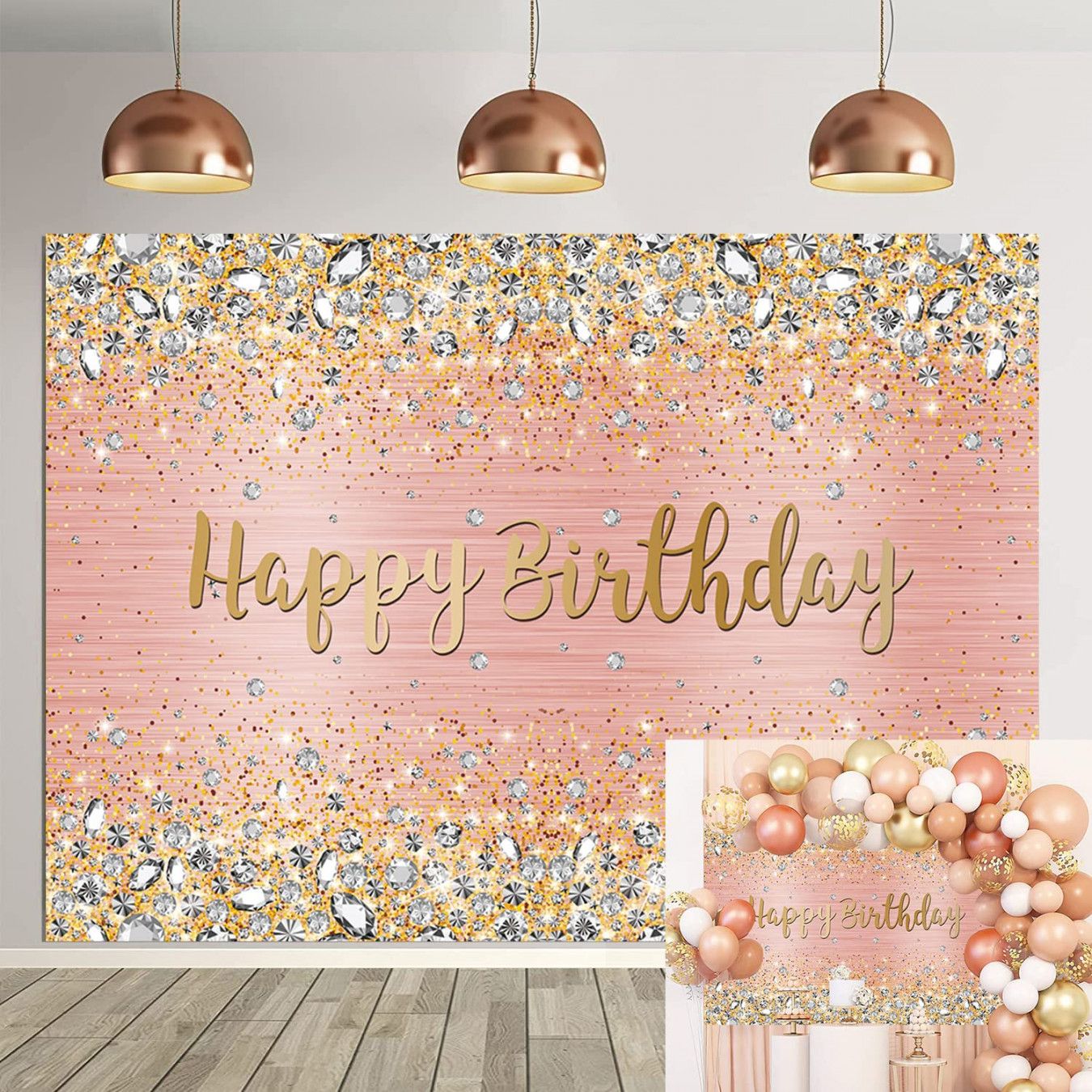 Happy Birthday Hintergrund Diamanten Glänzend Bokeh Pink und Gold Dot  Glitter Sparkle Fotografie HinMehr anzeigen Happy Birthday Hintergrund