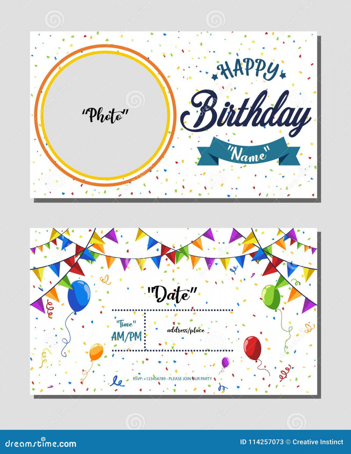 Happy Birthday Invitation Card Template, Vector Illustration of