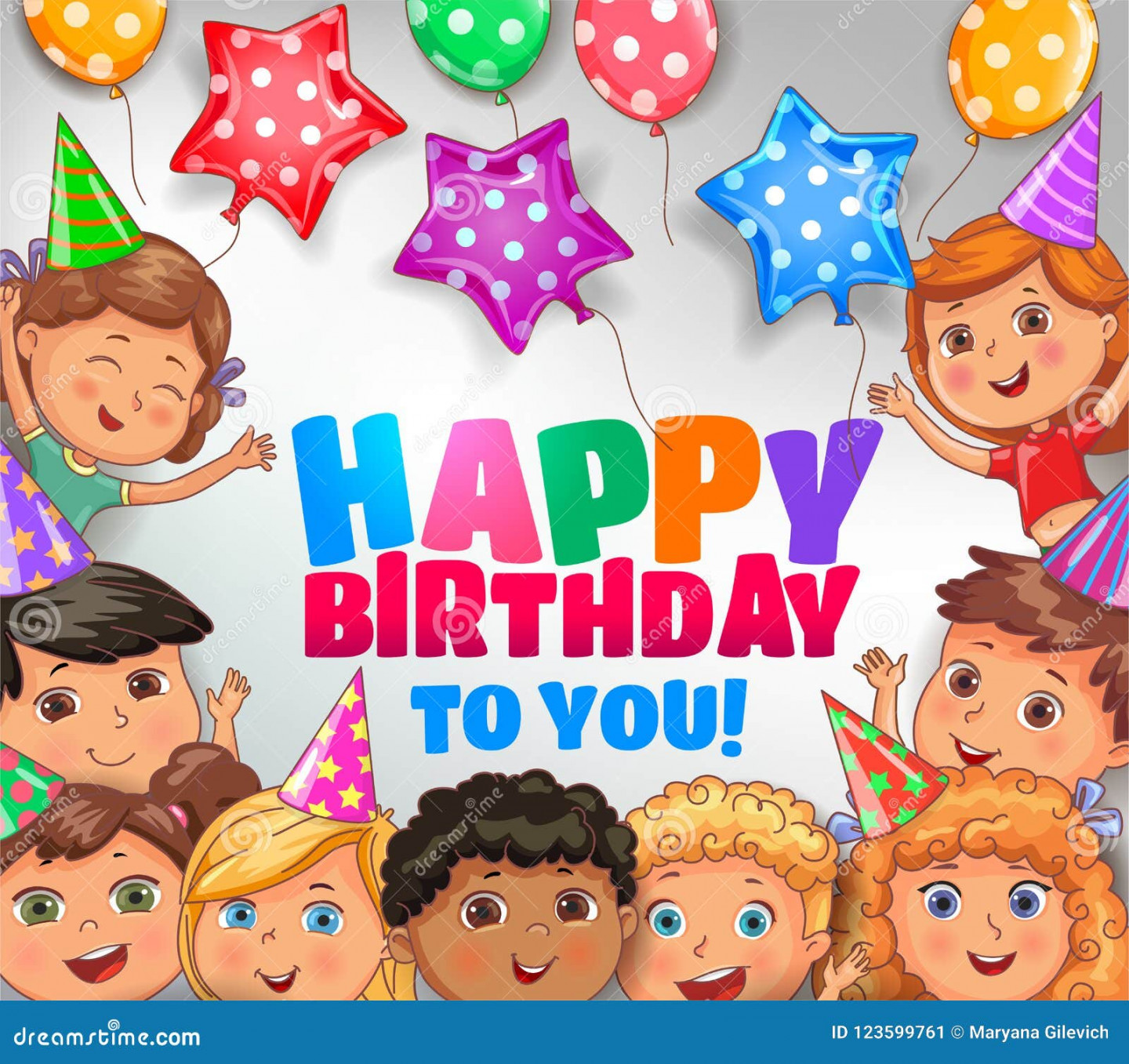 Happy Birthday To You Bright Design with Cute Children Stock