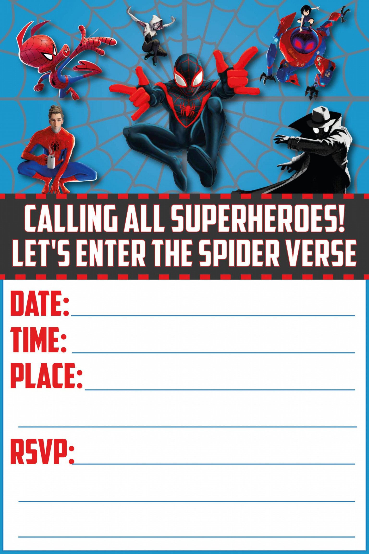 Happy Choice Invitations - Spider-Man Verse Happy Birthday - Fill In   Envelopes Light Weight g Postcard Style Invitations for Kids Parties