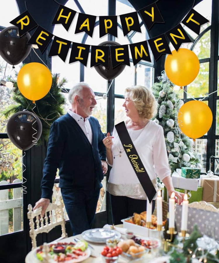 Happy Retirement Party Decoration Kit for Adults Black Gold Happy