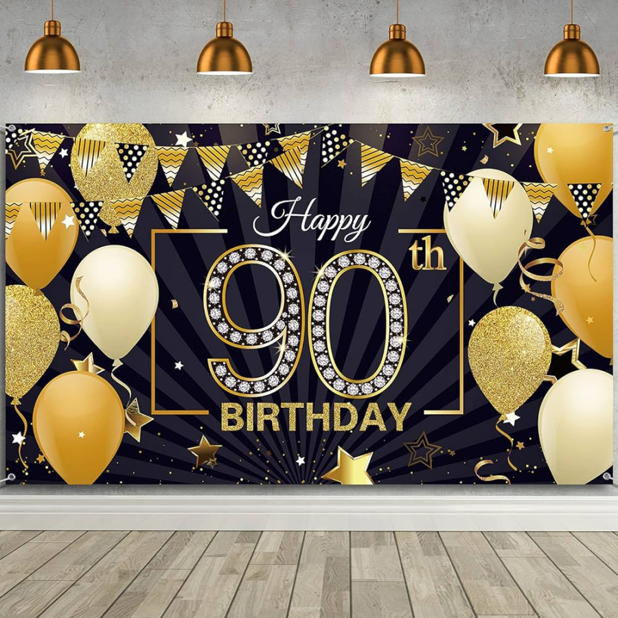 Happy th Birthday Hintergrund Banner Extra Groß Schwarz und Gold