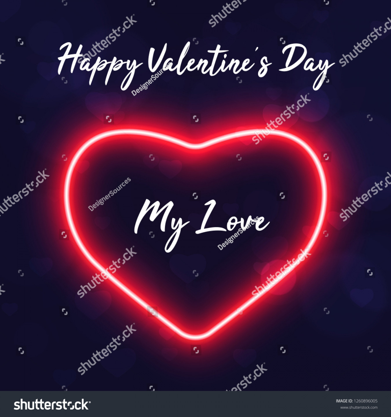 Happy Valentines Day My Love Neon Stock Vector (Royalty Free