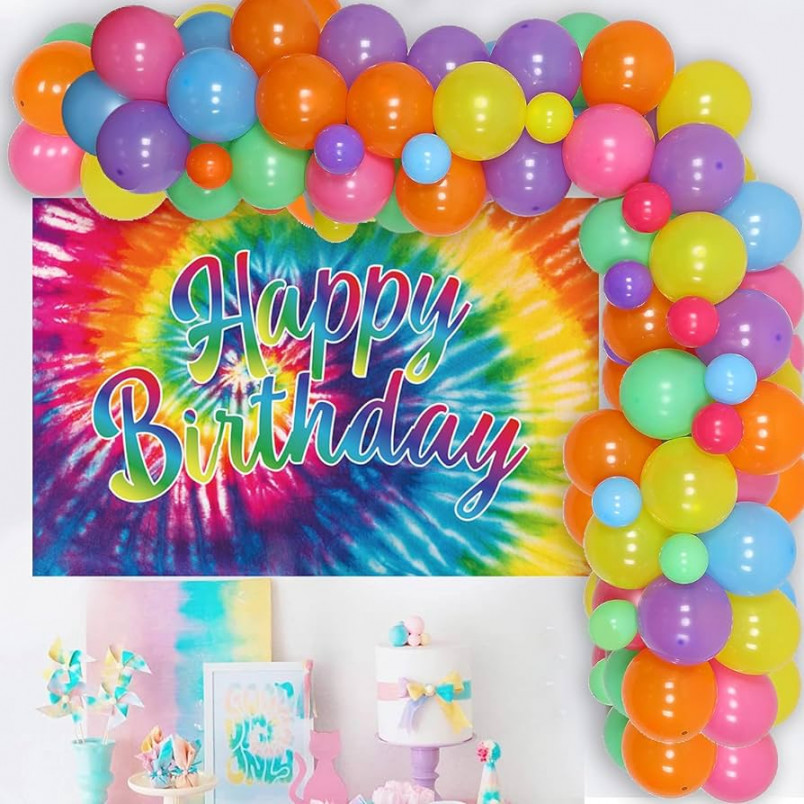 Hippie Theme Tie Dye Birthday Party Decoration Rainbow Balloon