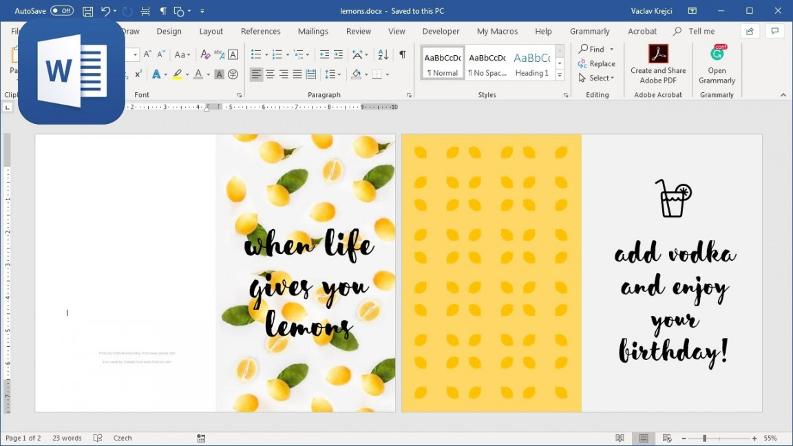 How to create Happy Birthday 🎂 card in Microsoft Word (Tutorial - When  Life Gives You Lemons)