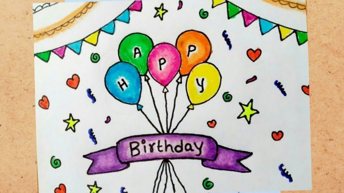 how to draw happy birthday greeting card simple