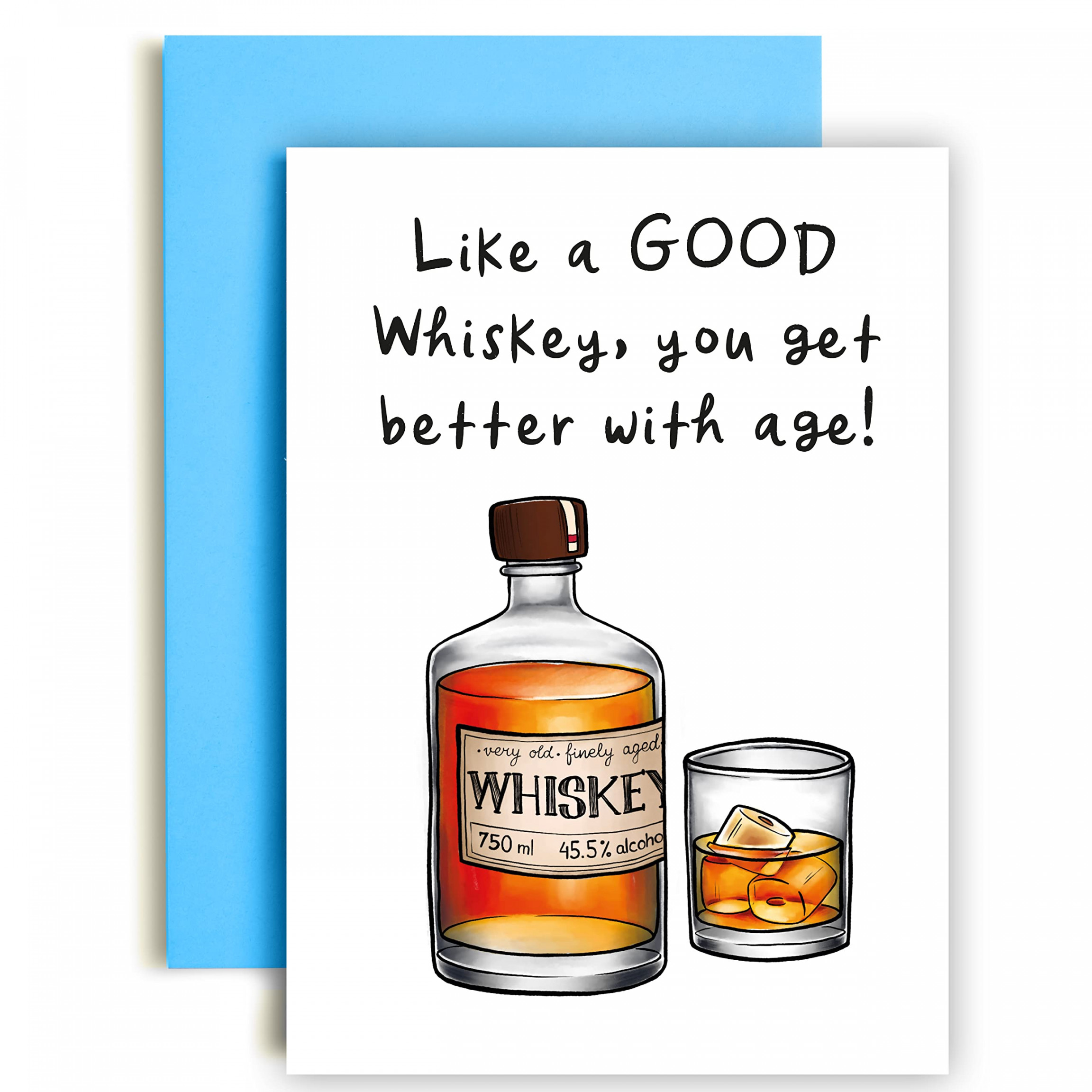 Huxters Birthday Cards for Men - Funny Dad Birthday Cards - Whiskey Old Man  Birthday Card - Grandad Happy Birthday Cards - Bourbon Husband Birthday