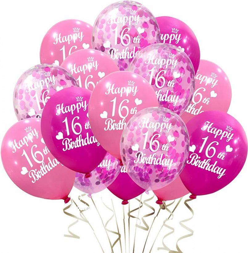 JARTTY Balloons th Birthday Girl Decoration, Pink Latex Balloons, th  Birthday Helium Balloon with Confetti Sweet  Happy Birthday Balloon for