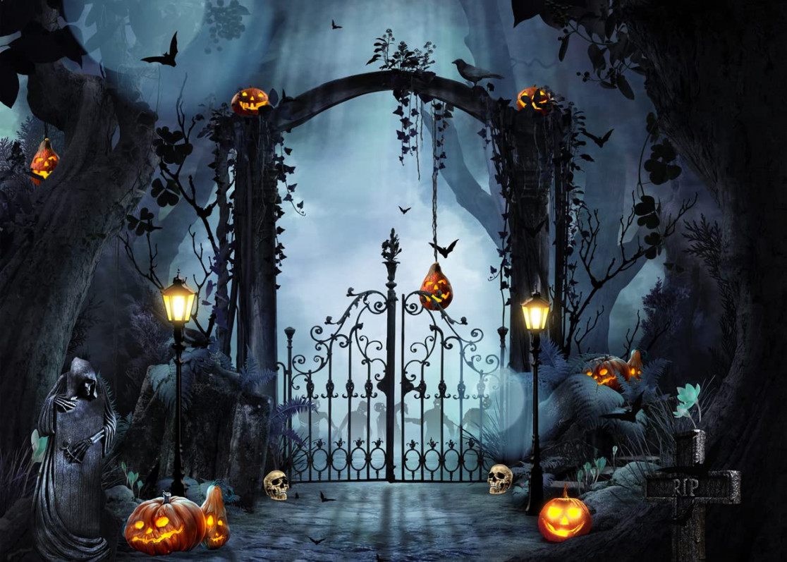 LYCGS Halloween Background, Horror Forest, Night, Halloween, Background for  Photography, Scary Pumpkin Lantern, Gravestone, Skull, Photography,