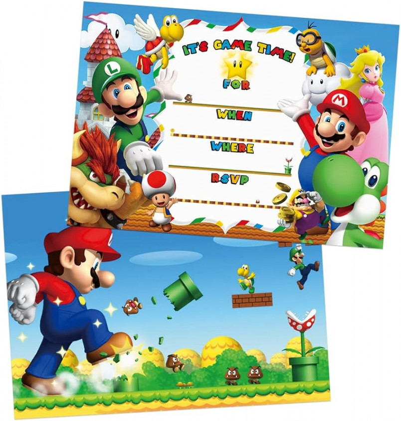 Mario Invitation Cards Party Favors Birthday Cards Pack of