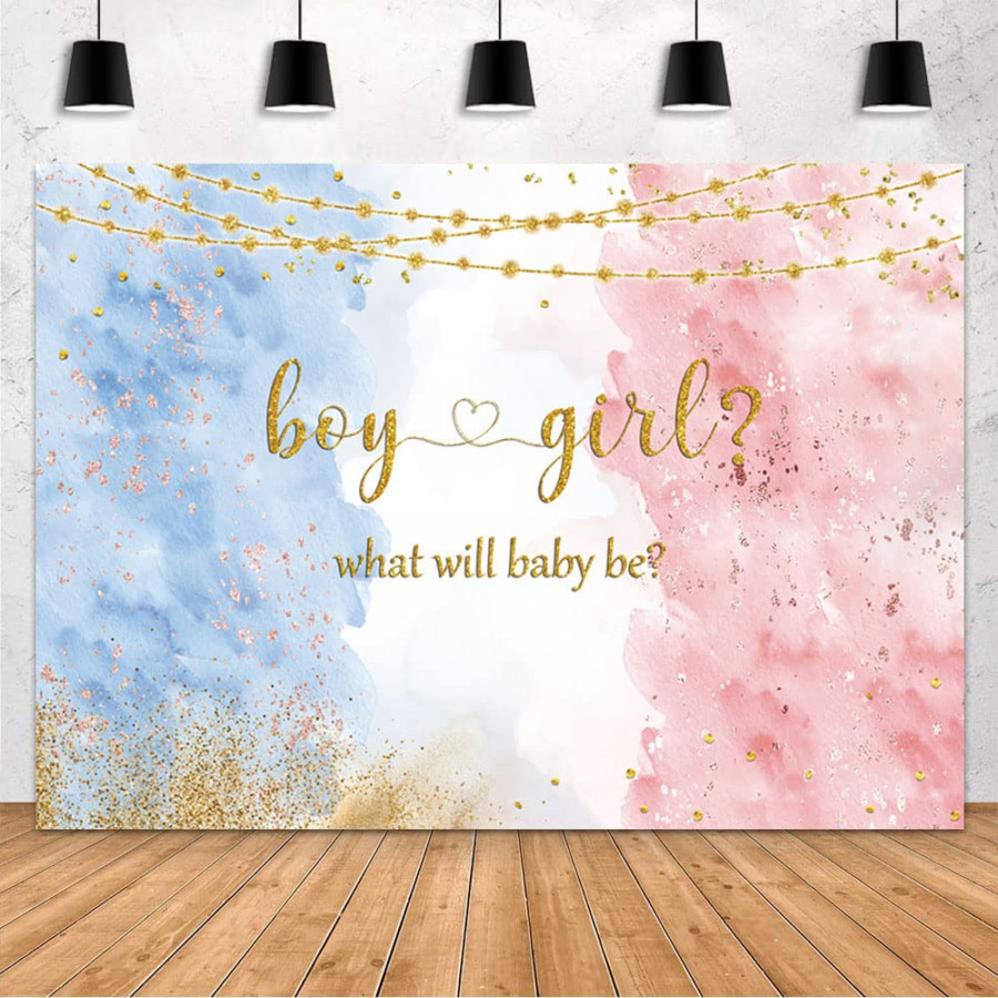 MEHOFOND Blue Pink Gender Reveal Backdrop Boy or Girl Party Decoration  Photography Background Watercolor Rose Gold and Navy Blue He or She  Pregnancy